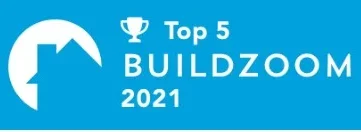 BuildZoom Top 5 General Contractor award badge 2021 - 5 stars with 24 reviews